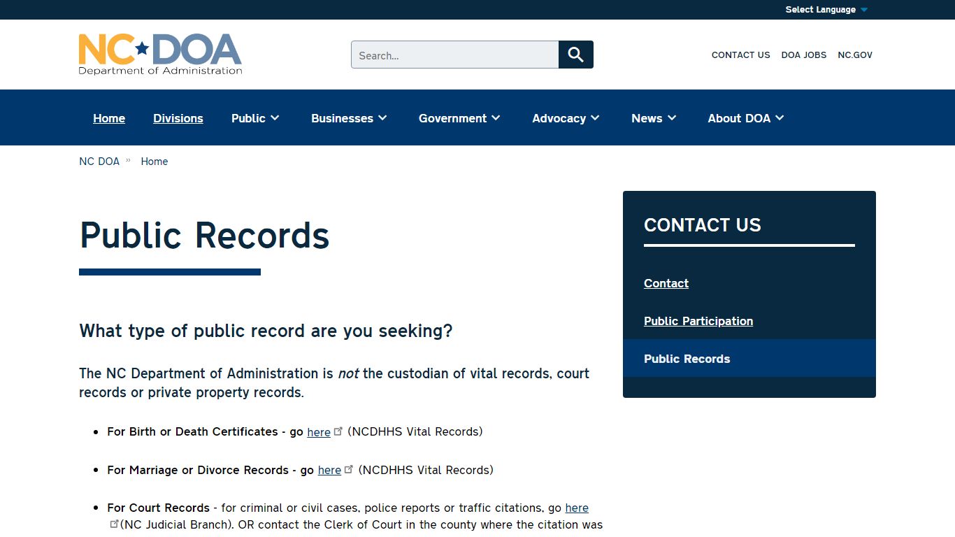 Public Records | NC DOA